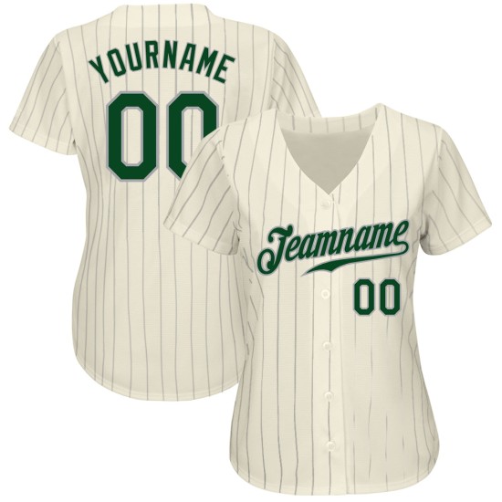 Benutzerdefinierte Creme Grau Nadelstreifen Grün-Grau Authentic Baseball Jersey Benutzerdefinierte Creme Grau Nadelstreifen Grün-Grau Authentic Baseball Jersey