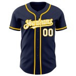 Weiß-Gelb Baseball Navy Authentic Jersey Custom
