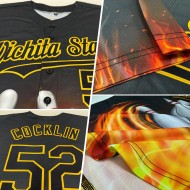 Benutzerdefinierte Schwarz Gold 3D Muster Design Flamme Bowling Authentische Baseball Jersey