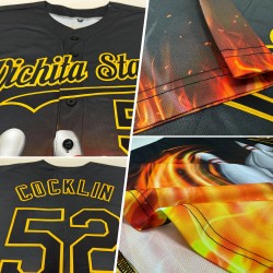 Benutzerdefinierte Schwarz Gold 3D Muster Design Flamme Bowling Authentische Baseball Jersey