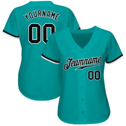 Benutzerdefiniertes Aqua Schwarz-Weiß Authentic Baseball Jersey