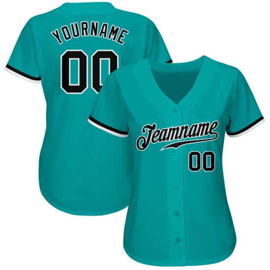 Benutzerdefiniertes Aqua Schwarz-Weiß Authentic Baseball Jersey Benutzerdefiniertes Aqua Schwarz-Weiß Authentic Baseball Jersey
