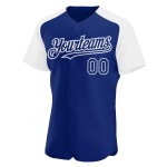 Weiß Baseball Authentic Raglan Ärmel Royal Jersey Custom