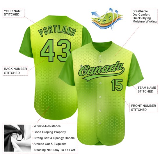 Benutzerdefinierte Neon Design Muster Neon 3D Authentic Grün-Schwarz Jersey Baseball Grün