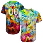 Benutzerdefiniertes Scratch Graffiti Muster Weiß-Kelly Grün 3D Authentic Baseball Jersey