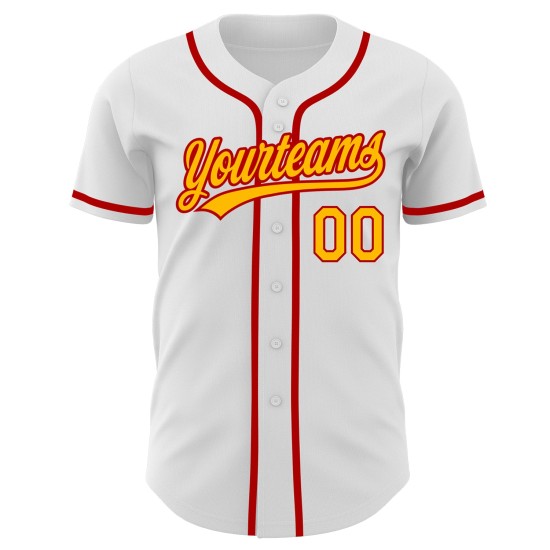 Benutzerdefiniertes weißes gold-rotes Baseball-Trikot Authentic