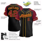 Baseball Custom Schwarz Authentic Ärmel Crimson-Gold Raglan Jersey