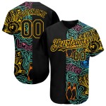 Benutzerdefinierte Schwarz Gold 3D Muster Design Bowling Authentic Baseball Jersey