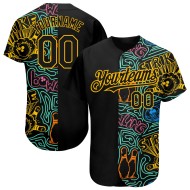 Benutzerdefinierte Schwarz Gold 3D Muster Design Bowling Authentic Baseball Jersey