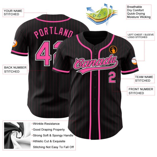 Benutzerdefinierte schwarz rosa Nadelstreifen rosa-weiß authentische Baseball Jersey