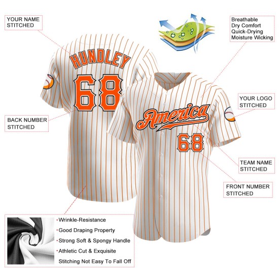 Benutzerdefinierte weiß orange Nadelstreifen orange-schwarz authentische Baseball Jersey