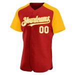 Weiß-Gold Jersey Custom Sleeves Baseball Raglan Rot Authentic