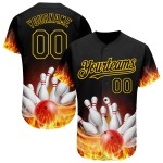 Benutzerdefinierte Schwarz Gold 3D Muster Design Flamme Bowling Authentische Baseball Jersey Benutzerdefinierte Schwarz Gold 3D Muster Design Flamme Bowling Authentische Baseball Jersey