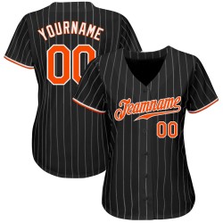Benutzerdefinierte schwarz weiß Nadelstreifen orange-weiß authentische Baseball Jersey