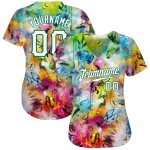 Benutzerdefiniertes Scratch Graffiti Muster Weiß-Kelly Grün 3D Authentic Baseball Jersey