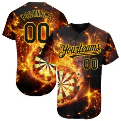 Design 3D Dart Flamme Baseball Gold Custom Board Schwarz Authentische Muster Jersey
