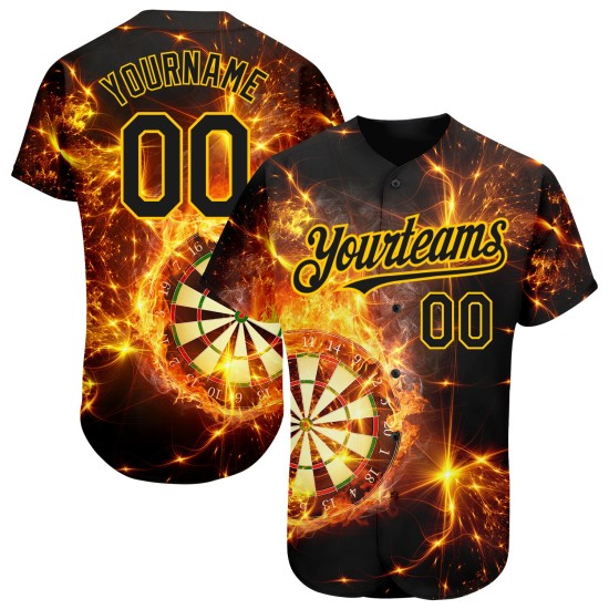 Design 3D Dart Flamme Baseball Gold Custom Board Schwarz Authentische Muster Jersey