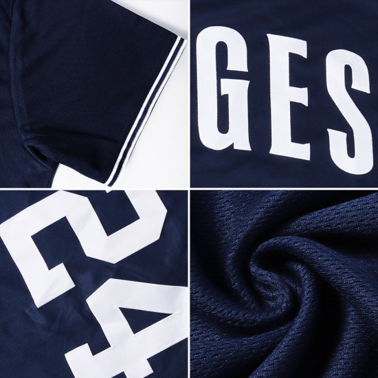 Benutzerdefiniertes authentisches Baseball-Trikot in Marineblau, Weiß und Hellblau