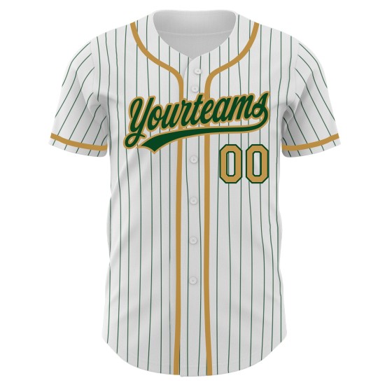 Jersey Nadelstreifen Authentische Custom Weiß Gold Grün Alte Baseball
