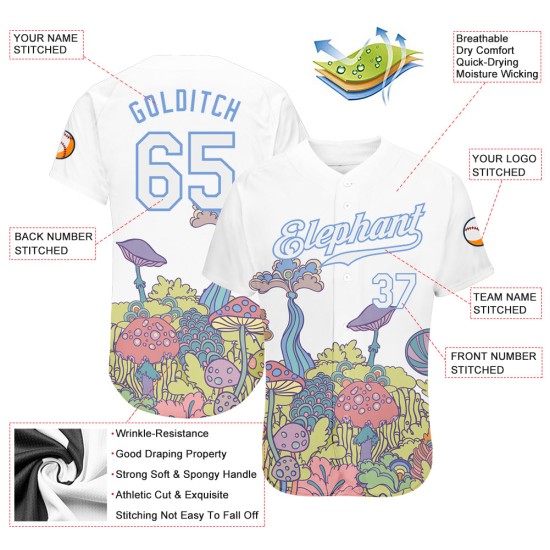 Benutzerdefiniertes 3D-Musterdesign Bunte Blumen und Pilze Psychedelische Halluzination Authentisches Baseball-Trikot