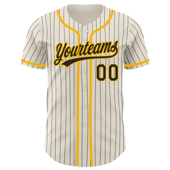 Gold Authentic Baseball Schwarz Nadelstreifen Jersey Custom Creme