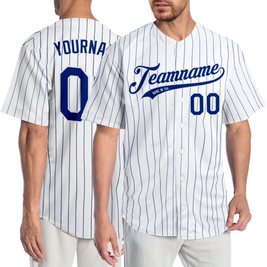 Benutzerdefiniertes weißes Royal Pinstripe Royal-White Authentic Baseball-Trikot Benutzerdefiniertes weißes Royal Pinstripe Royal-White Authentic Baseball-Trikot