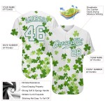 Benutzerdefiniertes weißes, weiß-kellygrünes 3D-Musterdesign, authentisches St. Patrick's Day Baseball-Trikot