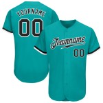Benutzerdefiniertes Aqua Schwarz-Weiß Authentic Baseball Jersey Benutzerdefiniertes Aqua Schwarz-Weiß Authentic Baseball Jersey