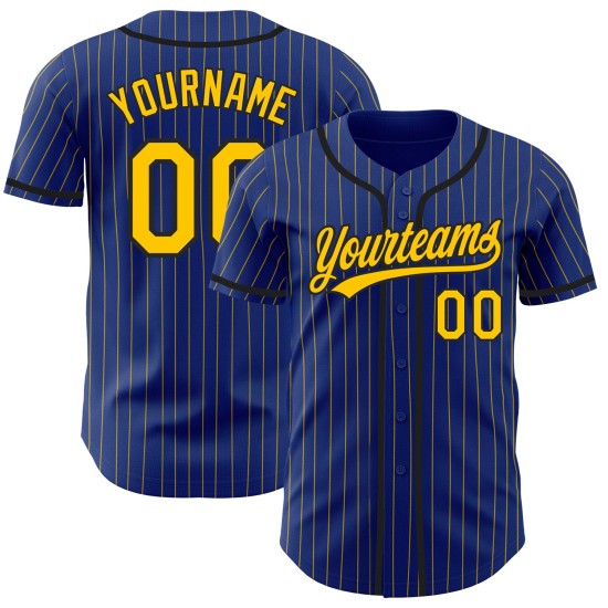 Schwarzes Royal Baseball-Trikot mit Nadelstreifen, authentisches, individuelles Gelb