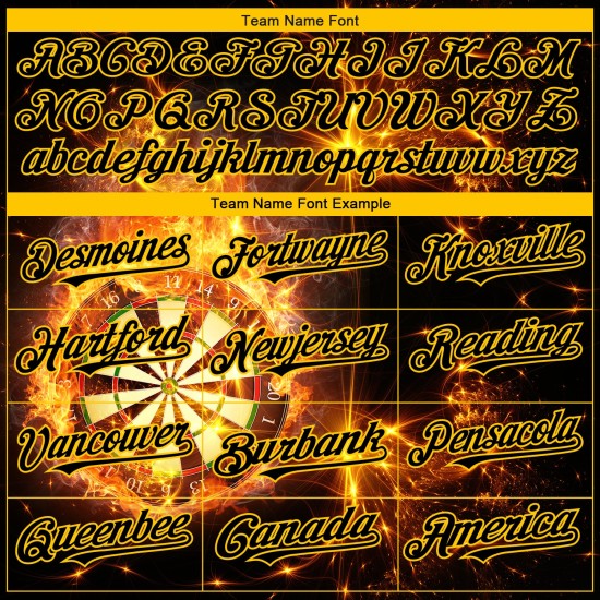 Design 3D Dart Flamme Baseball Gold Custom Board Schwarz Authentische Muster Jersey