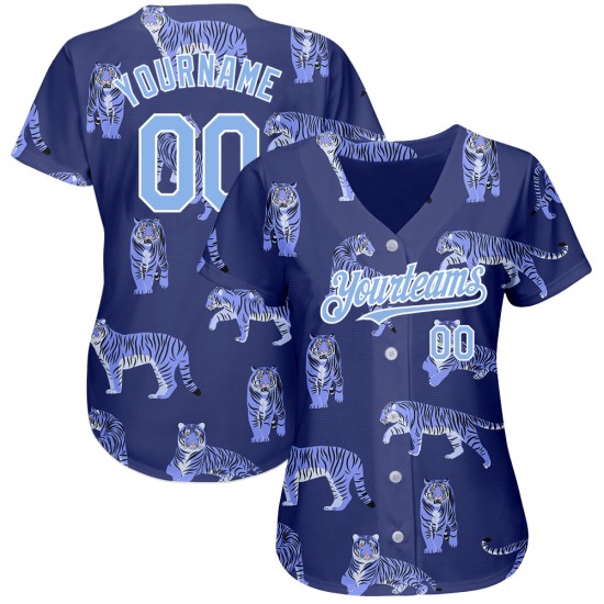 Lila Blau-Weiß 3D Design Jersey Tiger Custom Authentic Dark Light Muster Baseball