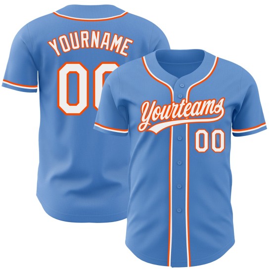 Custom Jersey Puderblau Weiß-Orange Baseball Authentic