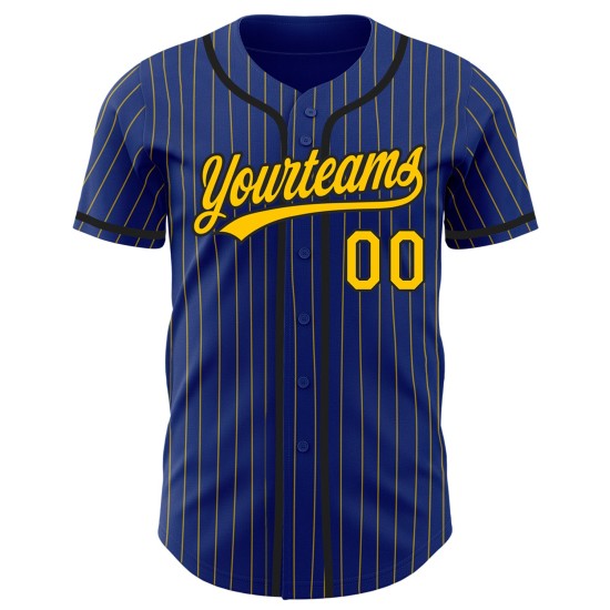 Schwarzes Royal Baseball-Trikot mit Nadelstreifen, authentisches, individuelles Gelb
