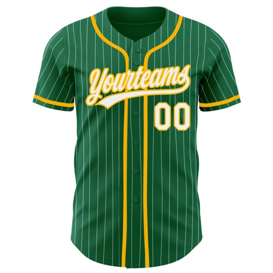 Nadelstreifen authentische grün weiß Jersey benutzerdefinierte Gold Kelly Baseball
