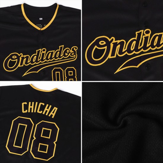 Benutzerdefiniertes authentisches Baseball-Trikot in Schwarz und Gold