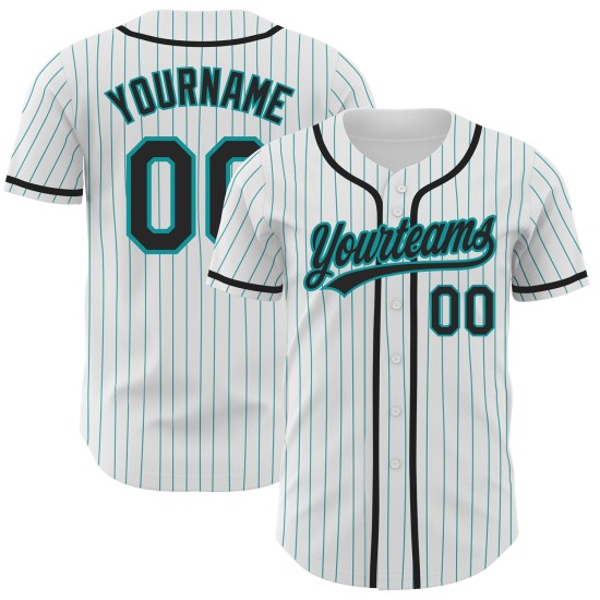 Teal Custom Authentic Baseball Nadelstreifen Schwarz Weiß Jersey