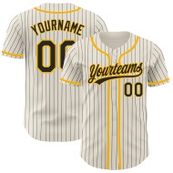 Gold Authentic Baseball Schwarz Nadelstreifen Jersey Custom Creme