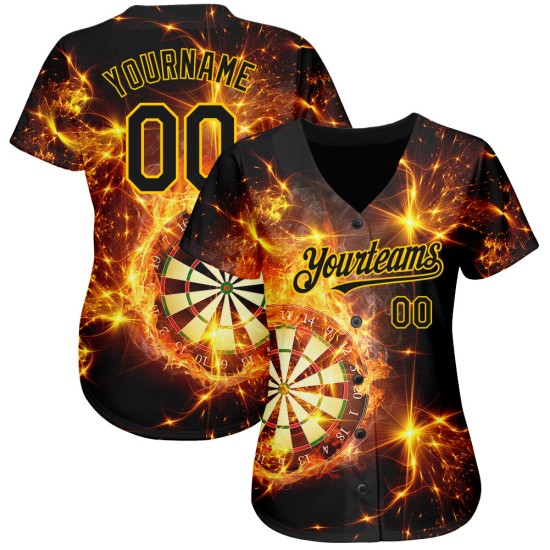 Design 3D Dart Flamme Baseball Gold Custom Board Schwarz Authentische Muster Jersey