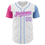 Hellweißes Baseball-Ton-Authentisches Trikot Custom Blue-Pink Two