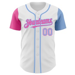 Hellweißes Baseball-Ton-Authentisches Trikot Custom Blue-Pink Two Hellweißes Baseball-Ton-Authentisches Trikot Custom Blue-Pink Two