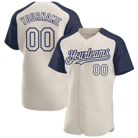 Navy Jersey Baseball Custom Creme Raglan Ärmel Authentisch